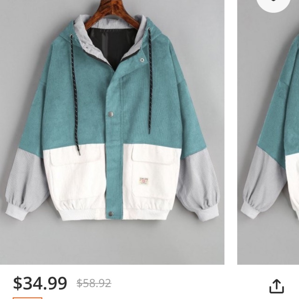 Hooded Color Block Corduroy Jacket